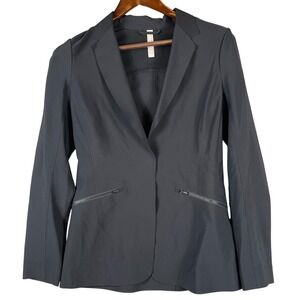 Athleta Womens 6 Black Stretch Blazer Zip Pockets Career Work Office Minimalist